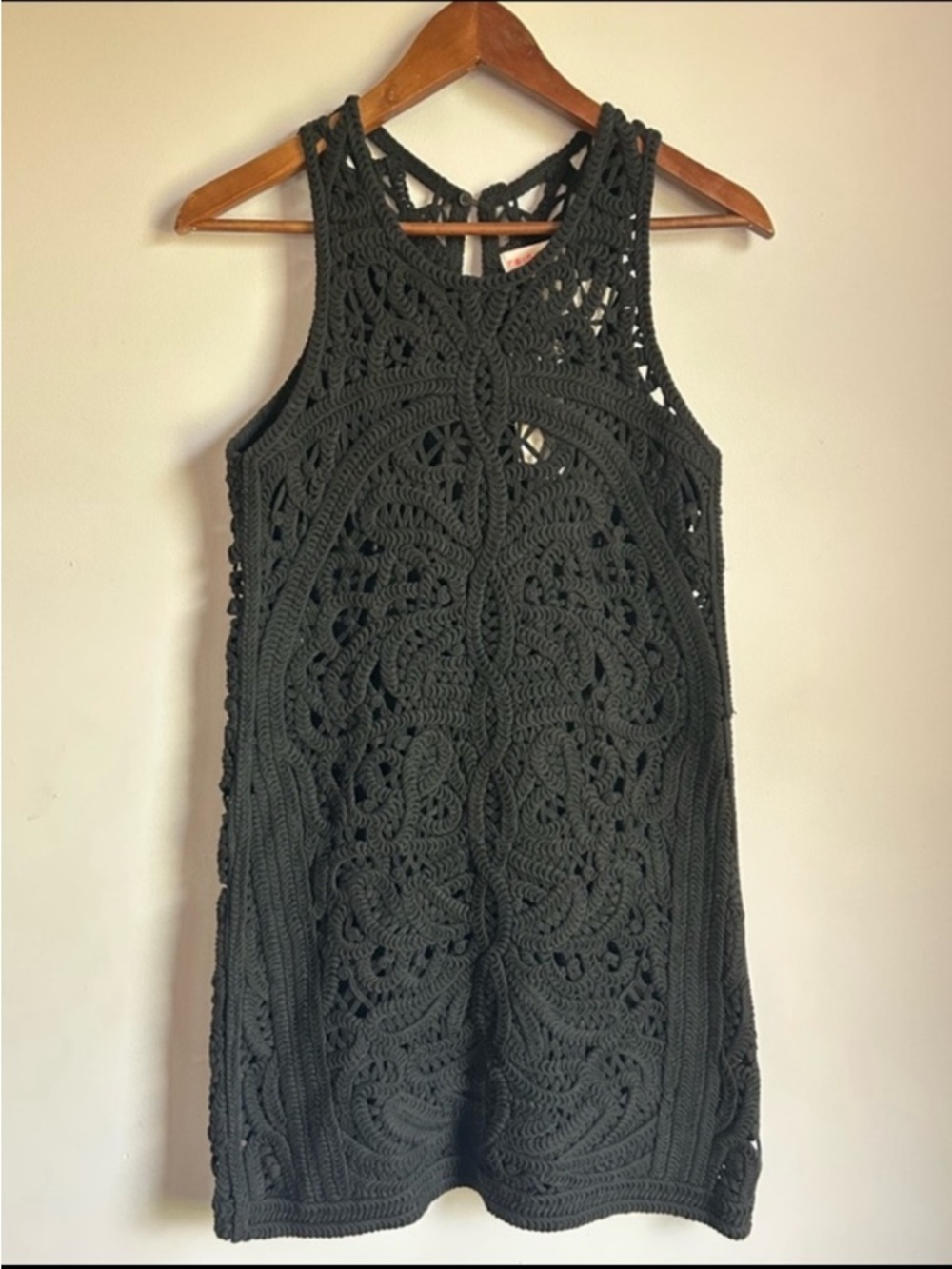 Boho Crochet Mini Dress Sheer Festival Beach Cover Up Macrame Open Knit Size S